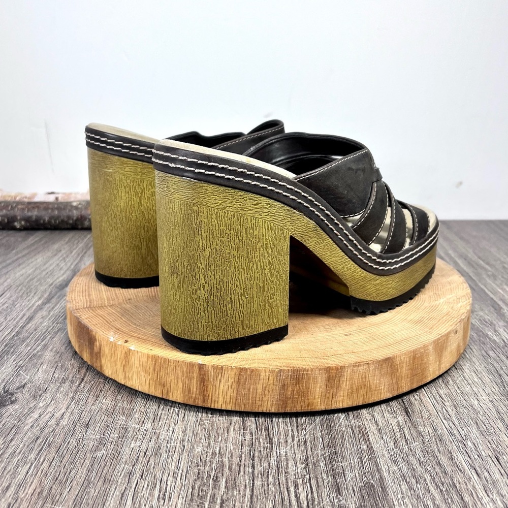 * Vintage 90s Y2K Brown Chunky Platform Slide Sandals Size 9 – 4” Heel - Picture 9 of 16